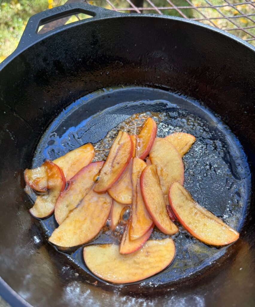 Brown butter apples frying in a cast iron pan